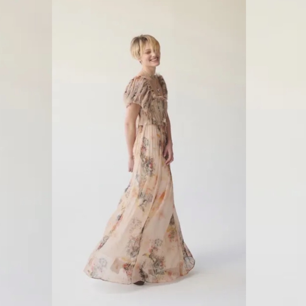 Free People Irina Embellished Raw
Edges Floral Print Vintage Maxi Dress S